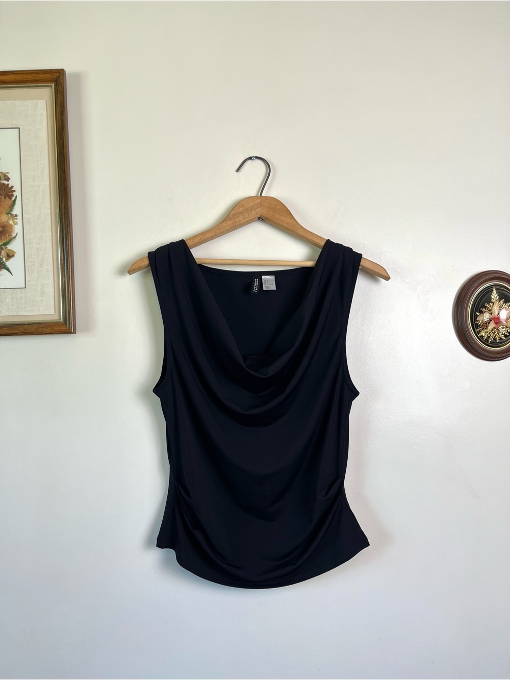 H&M Black Draped Cowl Neck Top Large